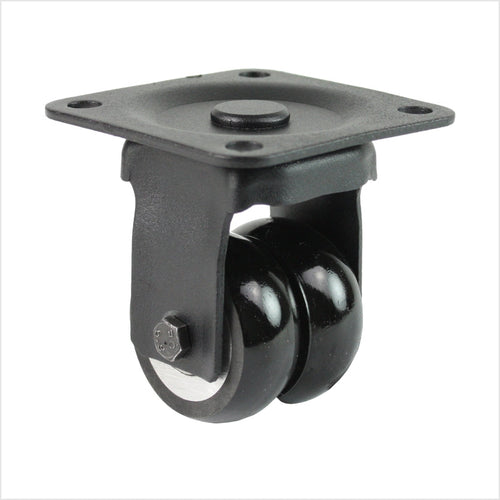 Roulette pivotante double mini robuste B-MIB-691KBA avec roues bombées, diamètre de roue 50 × 20 mm, roulette pivotante industrielle compacte pour des capacités de charge élevées et un suivi précis