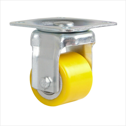 Roulette pivotante avec roue large 50 x 40 mm en polyuréthane avec une plaque de tête sous forme de plaque à visser avec 4 trous.