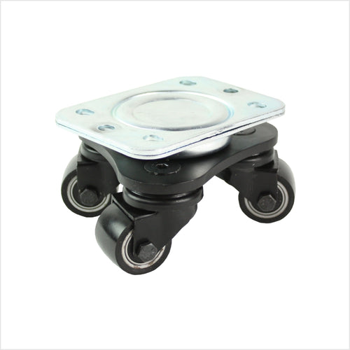 Mini platine vinyle robuste noire de 35 mm avec roues en polyuréthane noir – design discret et pneus en PU noir résistants à l'usure.