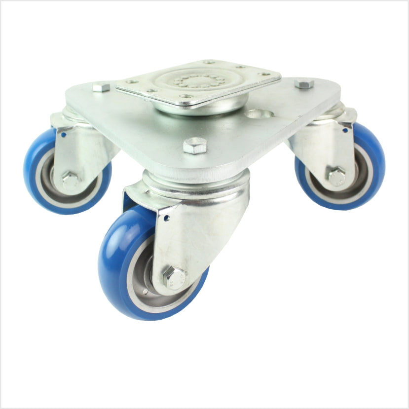 Plateau tournant de 100 mm avec 3 roulettes pivotantes souples en PU, bombées - DRT-TS/108KBA/100/40