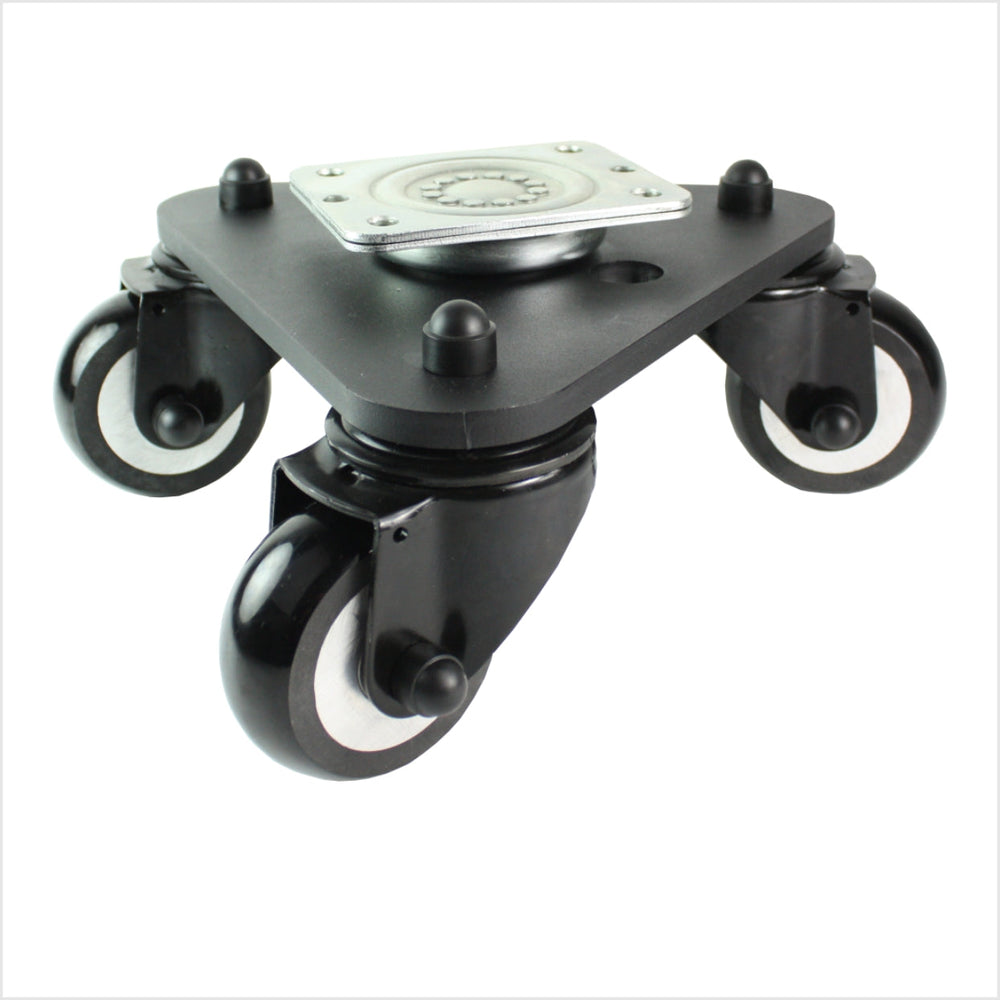 Platine vinyle 150 mm avec 3 roulettes pivotantes professionnelles en polyuréthane, bombées, noires - DRT-TSS/691KBA/150/50