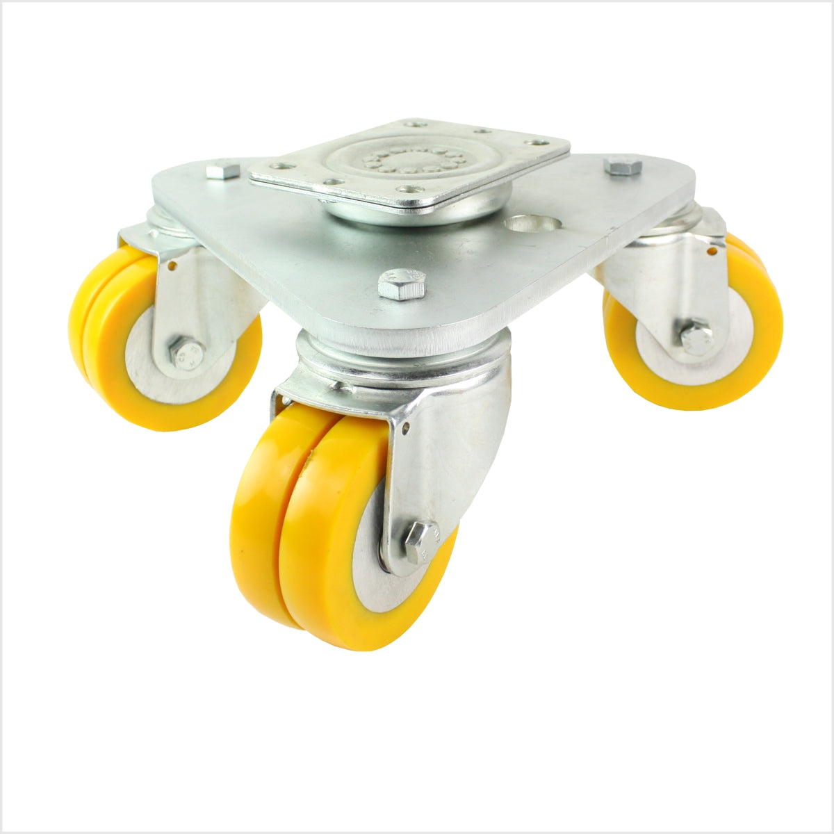 Plateau tournant 80 mm avec 3 roulettes pivotantes professionnelles en PU, plat, jaune - DRT-TS/690KFL/080/30