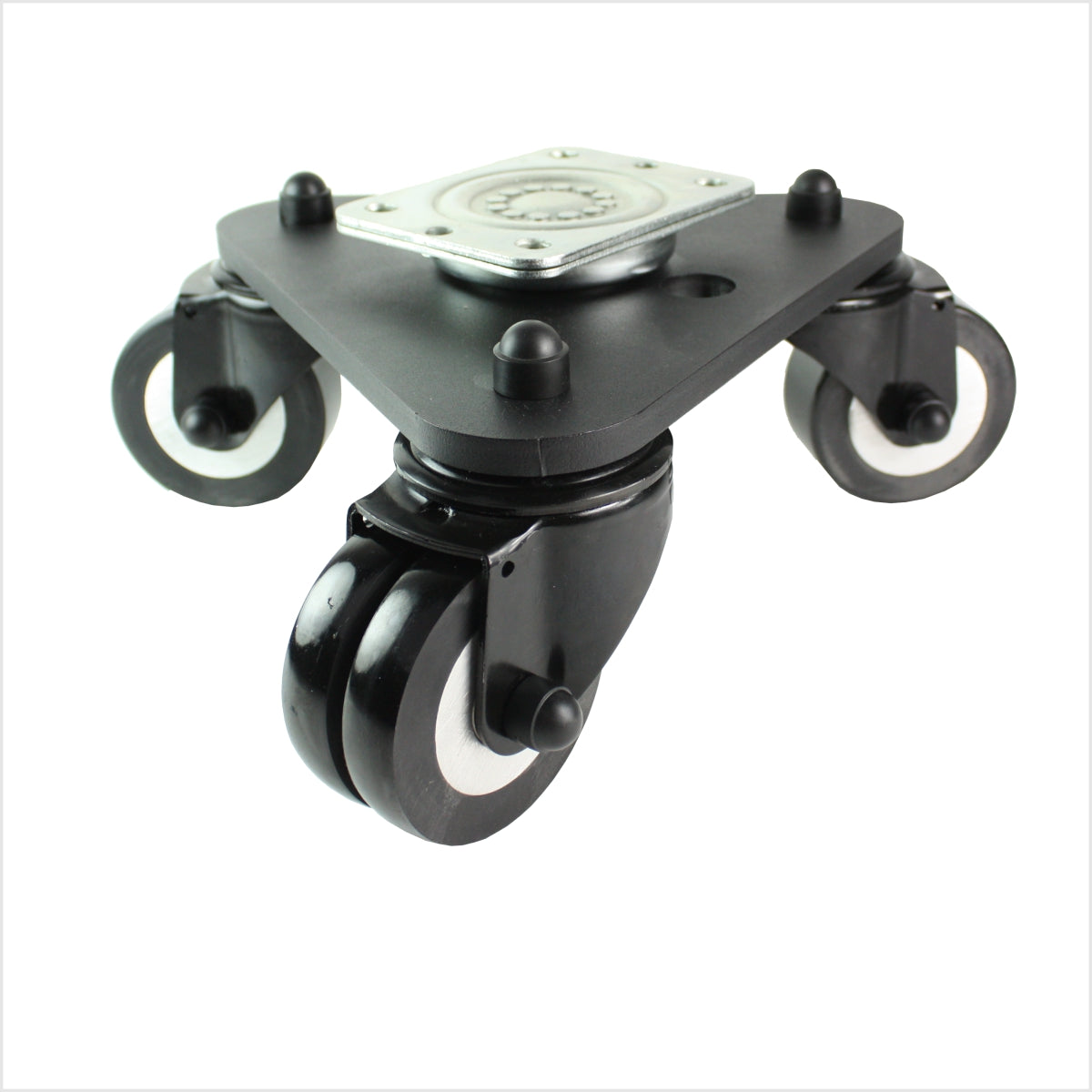 Plateau tournant robuste de 65 mm, noir, 3 roulettes convexes en PU – Type DRT-MG/691KBA/065/30