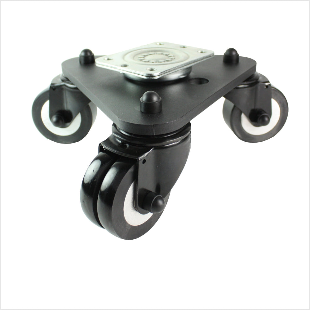 Platine vinyle 80 mm avec 3 roulettes pivotantes professionnelles en polyuréthane, bombées, noires - DRT-TS/691KBA/080/40