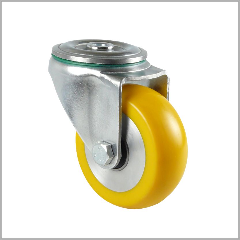 Roulette pivotante de 80 mm, trou arrière, PU, ​​convexe