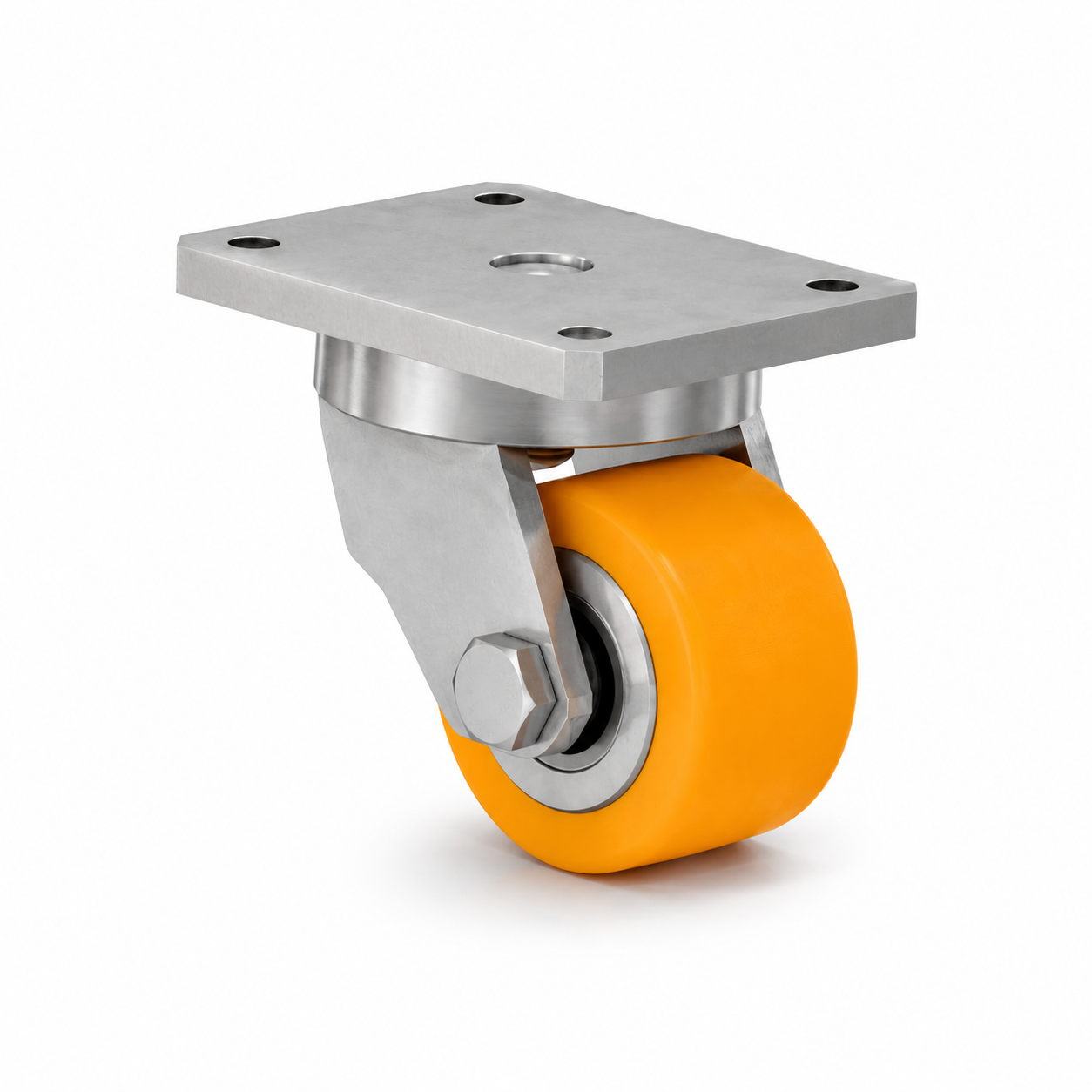 Schwerlast-Lenkrolle Ø 75 mm mit Anschraubplatte – gelbes Polyurethan-Rad