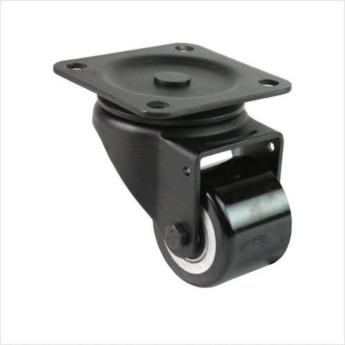 Roulette pivotante mini robuste noire L-MIB-691KFL à double roue plate, diamètre de roue 50 mm, roulette pivotante industrielle compacte pour la construction de meubles, de magasins et de stands d'exposition