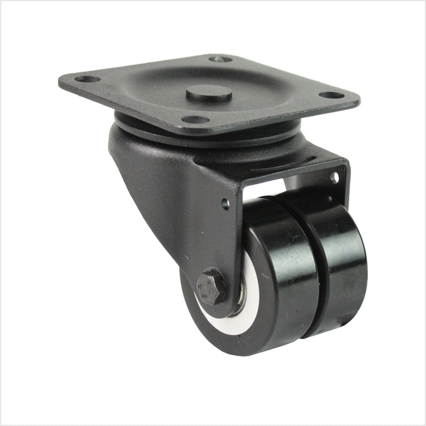 Roulette pivotante double mini robuste L-MIB-691KFL avec roues plates, plaque et frein, diamètre de roue 50 × 20 mm, roulette pivotante industrielle compacte pour charges élevées | Particulièrement facile à manœuvrer