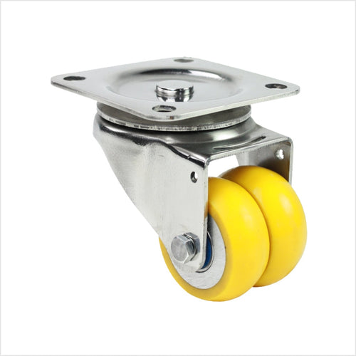 Roulette pivotante en acier inoxydable, mini roulette robuste, 50 mm, antirouille, avec 2 roues en polyuréthane jaune et roulements à billes en acier inoxydable, forme bombée