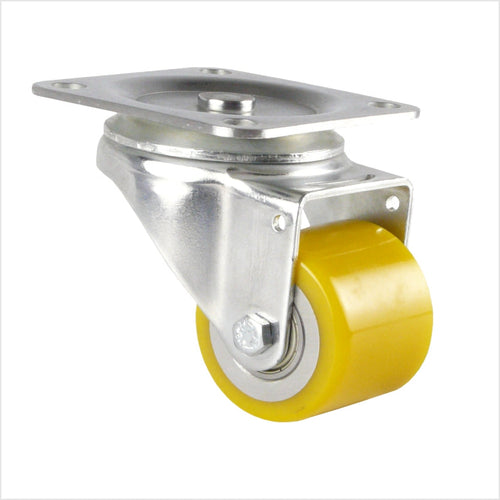 Mini roulette pivotante robuste avec plaque, roue plate, roue jaune avec roulement à billes dans un boîtier galvanisé