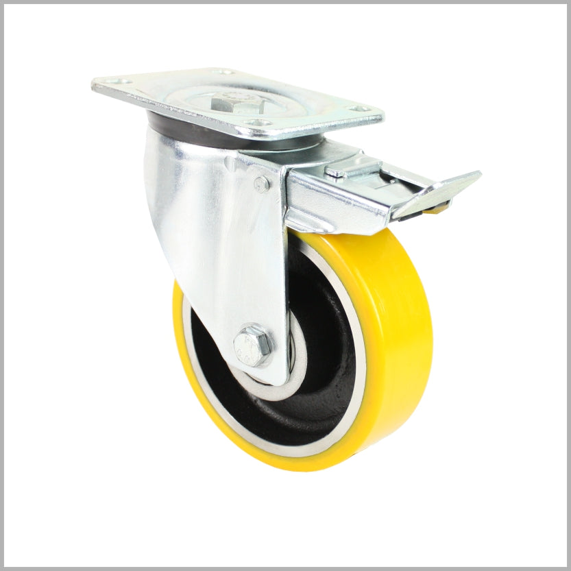 Roulette pivotante robuste de 150 mm avec frein, roue en PU, jante en acier, roulement à billes - LTB-L/120K/150/50