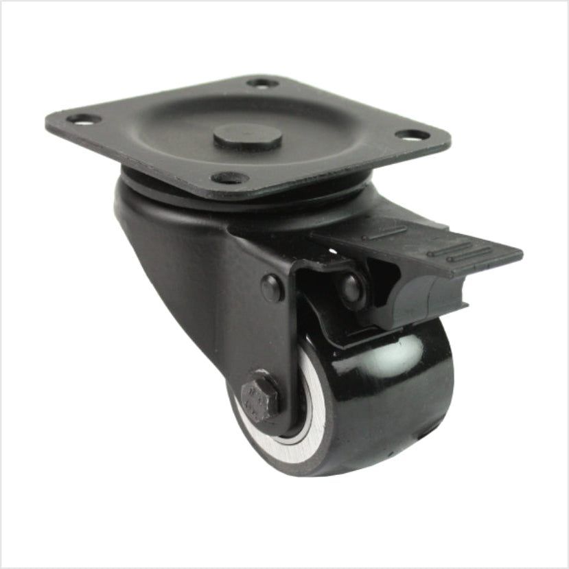 Roulette pivotante mini robuste noire LTB-MIB-691KBA avec roue bombée et frein, diamètre de roue 50 mm, roulette pivotante industrielle compacte pour la construction de meubles, de magasins et de stands d'exposition