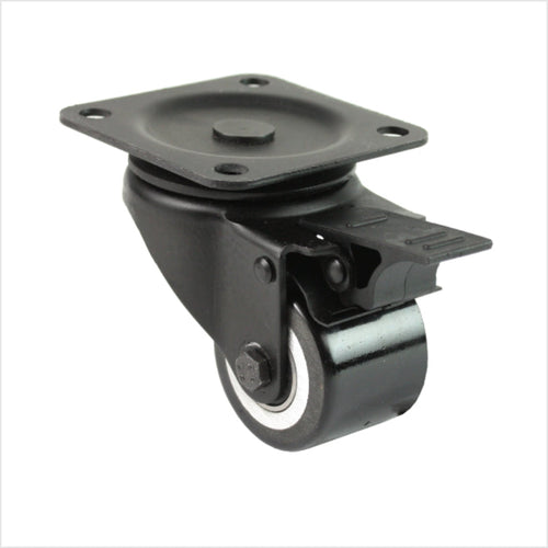 Roulette pivotante mini robuste noire LTB-MIB-691KFL avec frein, roue double plate, diamètre de roue 50 mm, roulette pivotante industrielle compacte pour la construction de meubles, de magasins et de stands d'exposition