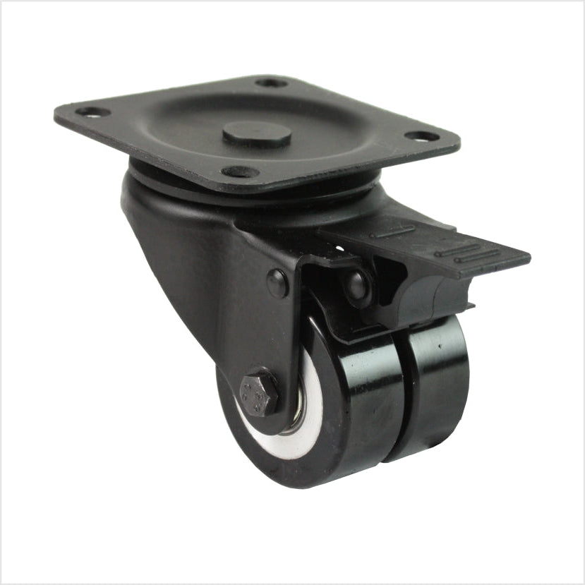 Roulette pivotante mini robuste LTB-MIB-691KFL avec double roue plate et plaque supérieure, dimensions de la roue : 50 × 20 mm, roulette industrielle compacte pour applications à forte capacité de charge