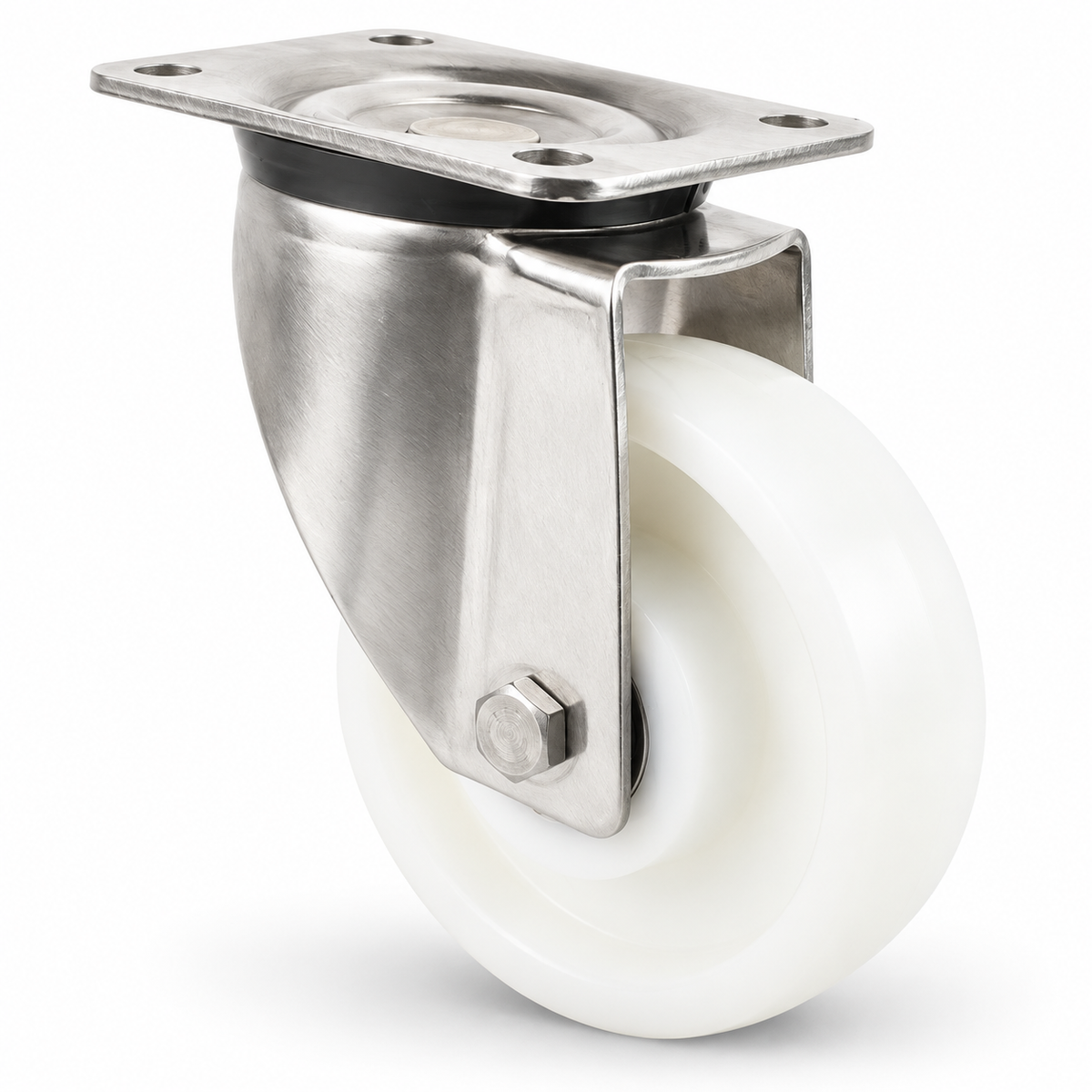 Roulette pivotante pour charges lourdes en acier inoxydable 125 mm avec roue en polyamide, roulement à billes – L-LN/200NK/125/45