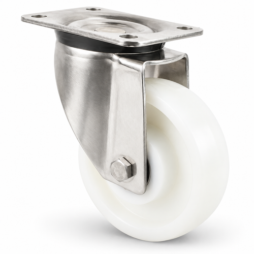 Roulette pivotante pour charges lourdes en acier inoxydable 125 mm avec roue en polyamide, roulement à billes – L-LN/200NK/125/45