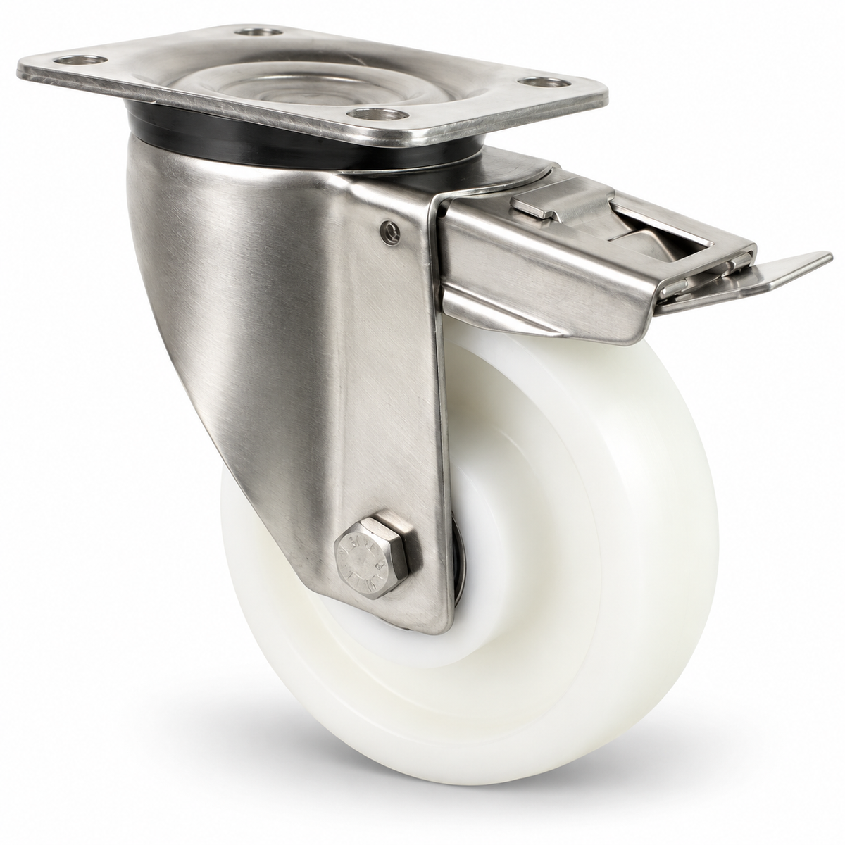 Roulette pivotante pour charges lourdes en acier inoxydable avec frein 200 mm, roue en polyamide – LTB-LN/200NK/200/50