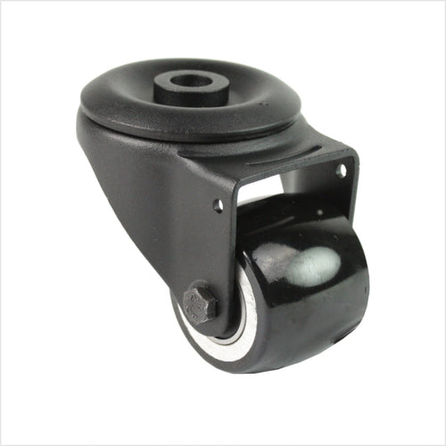 Roulette pivotante mini robuste noire R-MIB-691KBA avec roue bombée et fixation par trou arrière, diamètre de la roue 50 mm, roulette industrielle compacte pour la construction de meubles, de magasins et de stands d'exposition