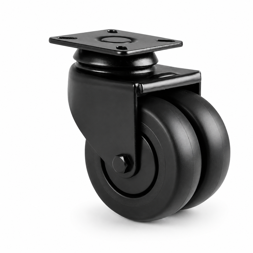 50 mm Schwarze Doppel-Lenkrolle mit Platte – stabile Rolle für Warenträger & Displays