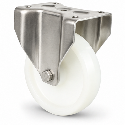 Roulette fixe pour charges lourdes en acier inoxydable 125 mm avec roue en polyamide, roulement à billes – B-LN/200NK/125/45