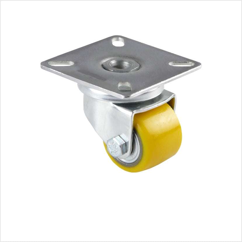 Mini roulette pivotante robuste avec roue jaune, diamètre 35 mm.