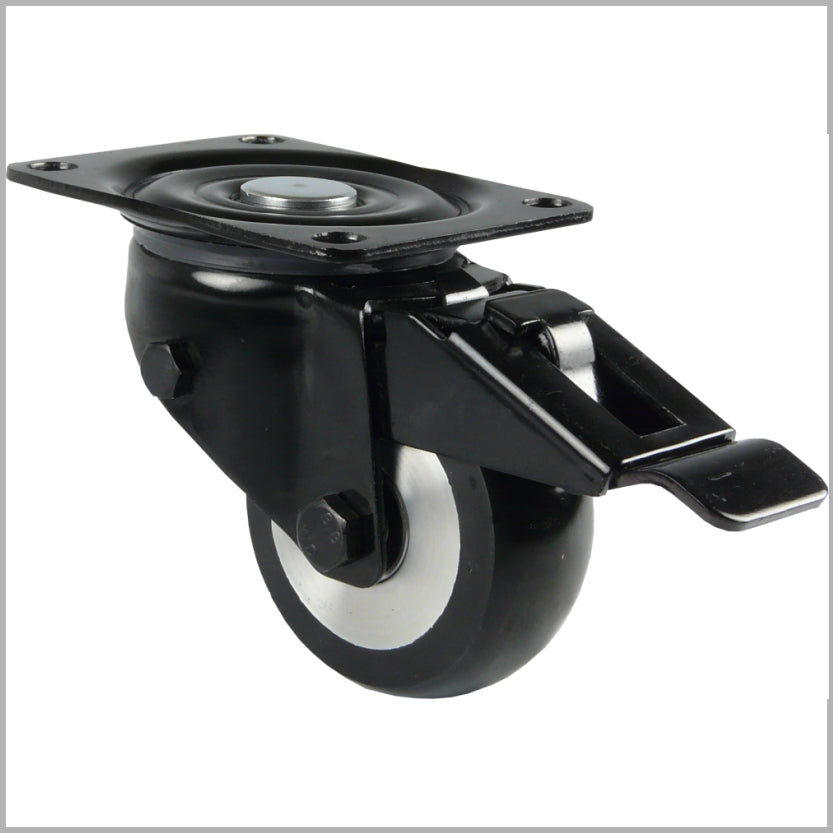 Roulette pivotante robuste noire de 150 mm avec frein et roue bombée en PU