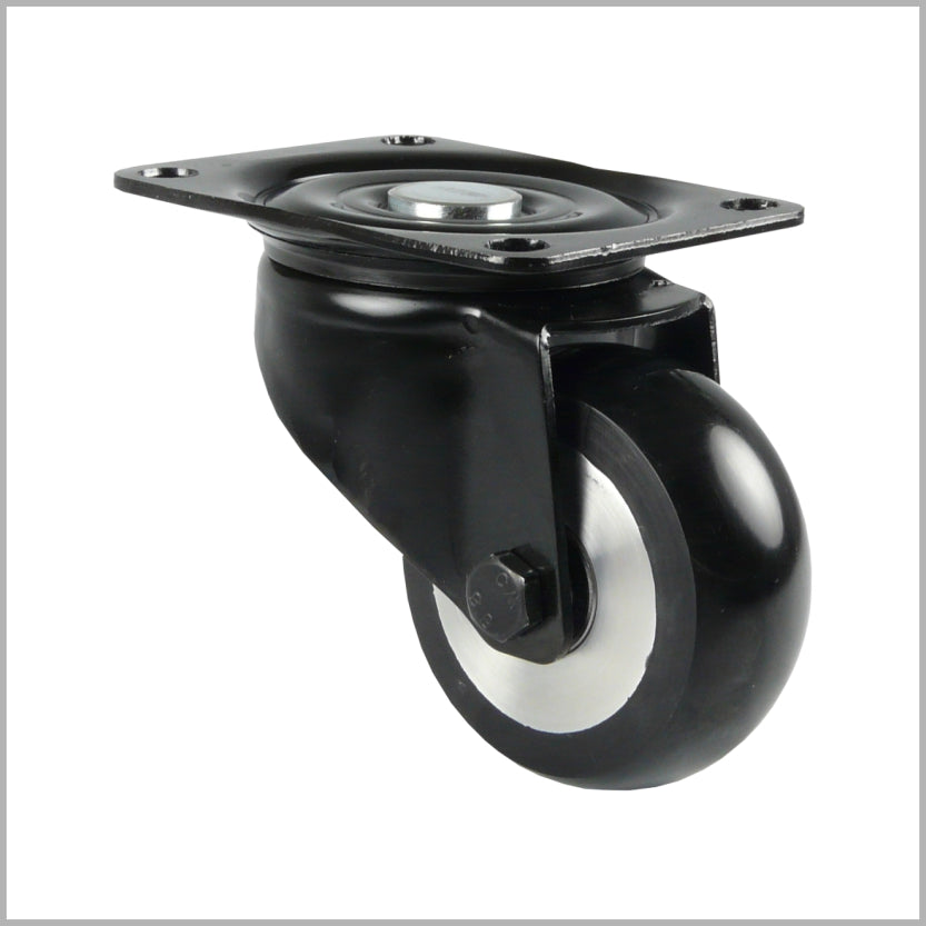 Roulette pivotante robuste noire de 125 mm avec roue bombée en polyuréthane et roulement à billes