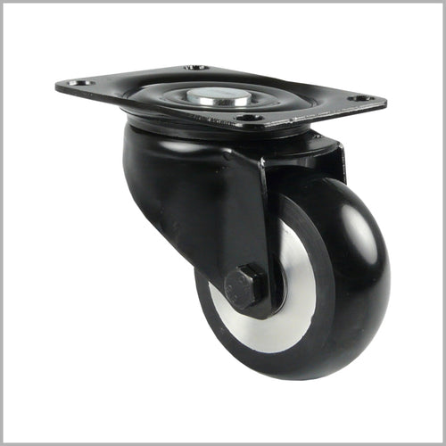 Roulette pivotante robuste noire de 125 mm avec roue bombée en polyuréthane et roulement à billes