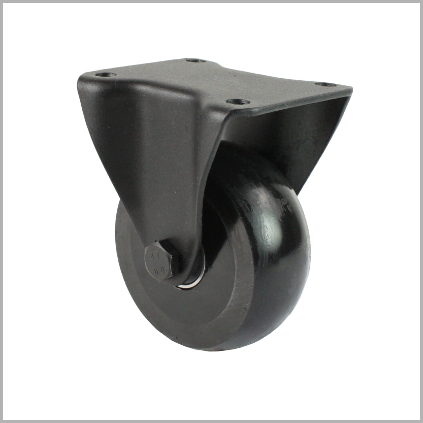 Roulette pivotante noire de 100 mm avec roue bombée en PU, roulement à billes et embase DIN 105 x 80 mm