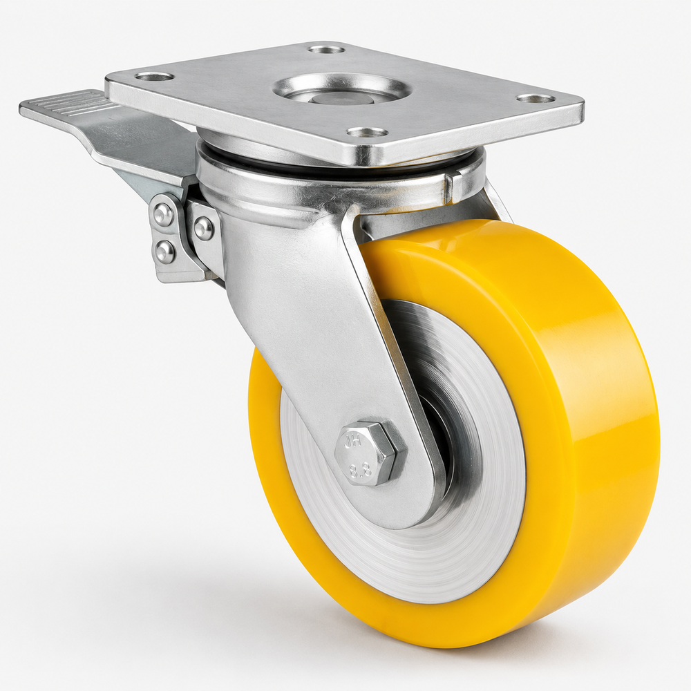 Schwerlast-Lenkrolle mit Feststeller Ø 100 mm – Polyurethan PU – 500 kg – LTB-MG/690KFL/100/50