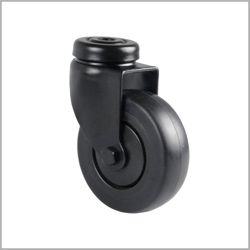 Roulette pivotante noire avec fixation par trou arrière pour étagères, comptoirs, meubles et agencement de magasins